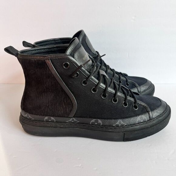Louis Vuitton Men's Black Monogram Eclipse Canvas/Leather High Top Sneaker 7.5 - Picture 1 of 14